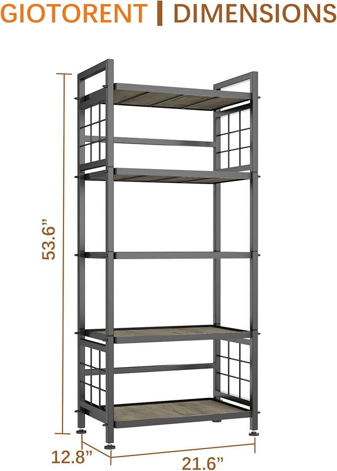 GIOTORENT 5-Tier Kitchen Storage with Wooden Boards, Heavy Duty Storage Shelves & Bookshelf, Adjustable Metal Shelving Unit for Garage Kitchen Bathroom Laundry Organizer, 750LB Capacity, Black - Image 3