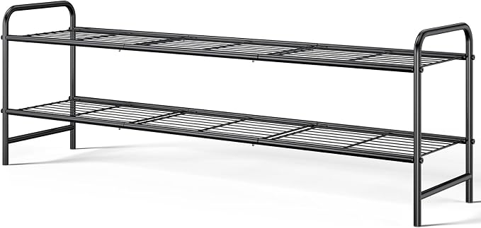 Kitsure Shoe Rack - Stainless Steel Shoe Organizer, Sturdy Shoe Rack for Closet and Front Door Entrance, Free Standing Shoe Shelf, Closet Organizers and Storage, 37.3" Wide - 2 Tier, Black by Kitsure
