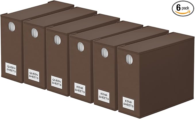 SpaceAid 6 Pack Bed Sheet Organizers and Storage, Foldable Sheet Organizer with Window for Linen Closet, Set Folder Keeper for Queen & King Size Bedding Storage (Brown) by SpaceAid