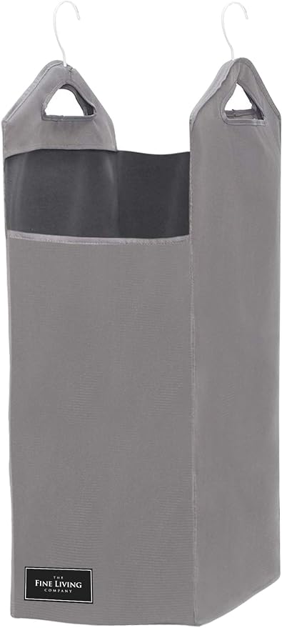 The Fine Living Co. Hanging Laundry Hamper Bag, Heavy Duty, Space Saving Closet Hamper Organizer with 2 Strong Metal Hangers by TheFineLivingCompany
