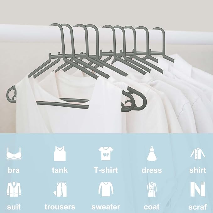 Byomostor Plastic Hangers 50 Pack, Light Weight Durable Clothes Hangers with Hooks Standard Size G-Shape&Non-Slip Coat Hangers for Everyday Use (Grey) - Image 2