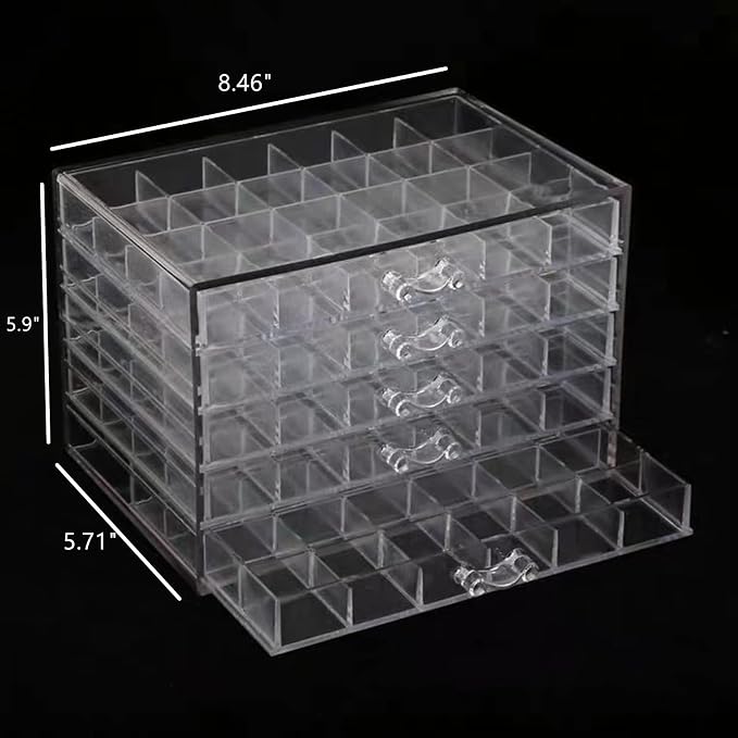 Feadily Acrylic Jewelry Organizer Box, Jewelry Drawer Organizer With 5 Drawers 120 Grids, Clear - Image 3