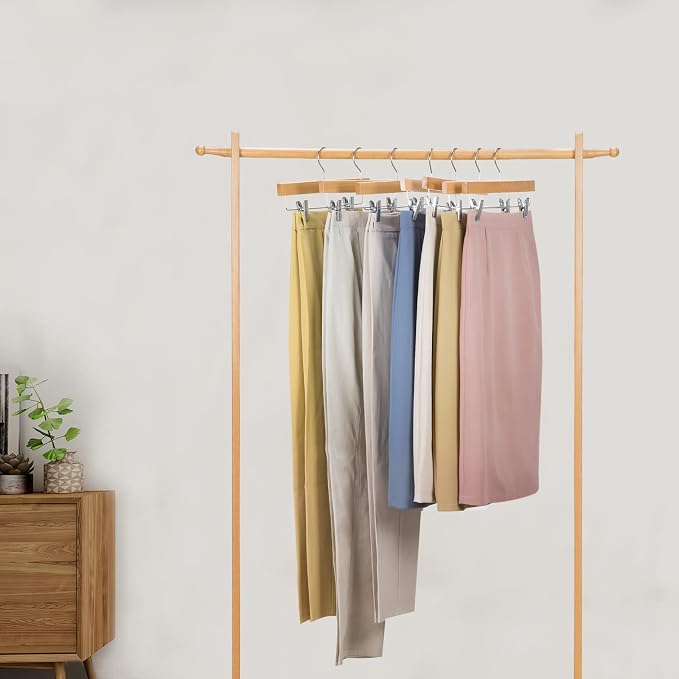 Nature Smile Wooden Pants Hangers Skirt Hanger Solid Lotus Wood Jeans Bottom Hanger with Clips Natural Color(20 Pack) - Image 4