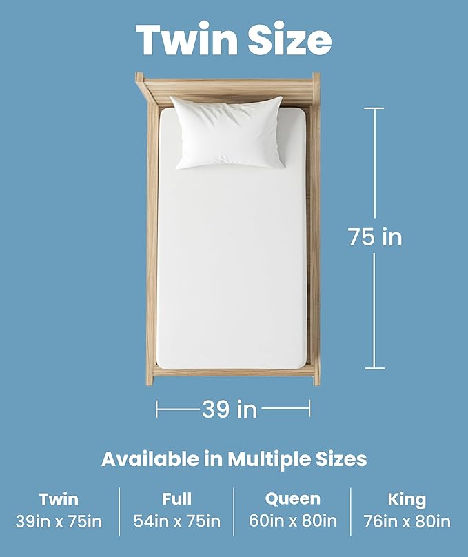Everlasting Comfort Premium Twin Size Mattress Protector - Waterproof & Hypoallergenic, Noiseless Design, Washable Cover, 18" Deep Pocket, Bed Bug & Dust Mite Protection Cover for Sleep Hygiene
