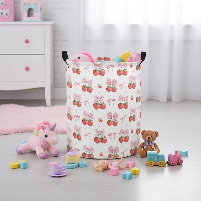 Baby Laundry Hamper kids laundry Basket Waterproof Laundry Bag for Bedroom Toy Clothes Organizer Room Décor(Strawberry) - Image 4