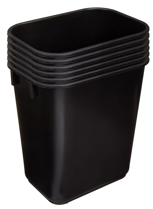 Amazon Basics Small Rectangular Commercial Office Wastebasket, Easy to Clean, 3 Gallon, Black, 6-Pack - Image 2