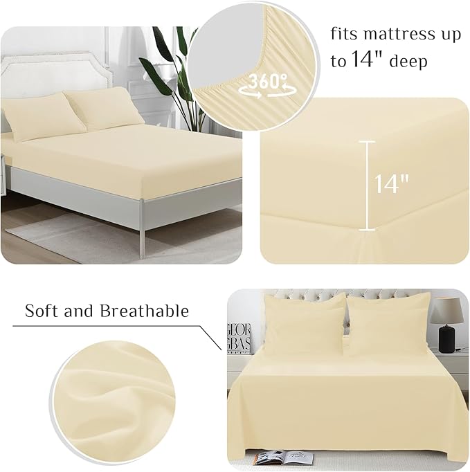 JOLLYVOGUE King Comforter Set, Ultra-Soft Bed in a Bag King Size 7 Pieces, Oeko-TEX Certified Bedding Set with Down Alternative Comforter, Sheets, Pillowcases & Shams, Light Yellow