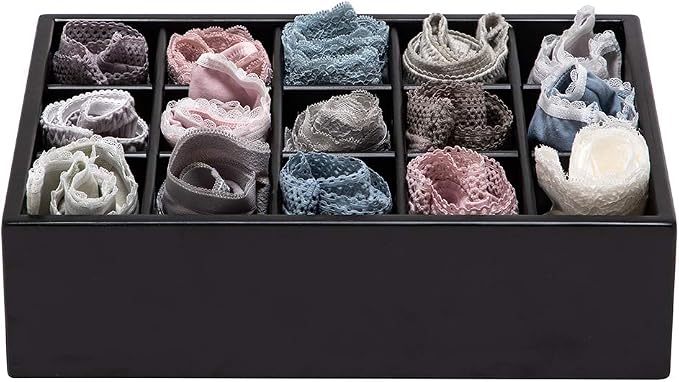 GOBAM Bamboo Closet Drawer Organizer, 15 Compartments - Drawer Divider & Storage Box for Ties, Bras, Briefs, Socks & Jewelry - Storage Organizer for Dressing Room & Bedroom - Black - Image 7