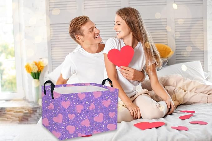 Rectangular Valentine's Day Baskets,Heart Basket,Girls Basket Kids Storage Bin Love Room Decor for Home.(Purple Heart) - Image 5