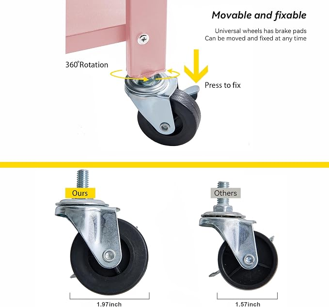 BRIAN & DANY 5-Tier Foldable Storage Shelves with Wheels, Folding Metal Rack Shelving Unit, Heavy Duty No Assembly Organizer Shelf for Garage, Kitchen, Basement, Pantry, Pink - Image 5