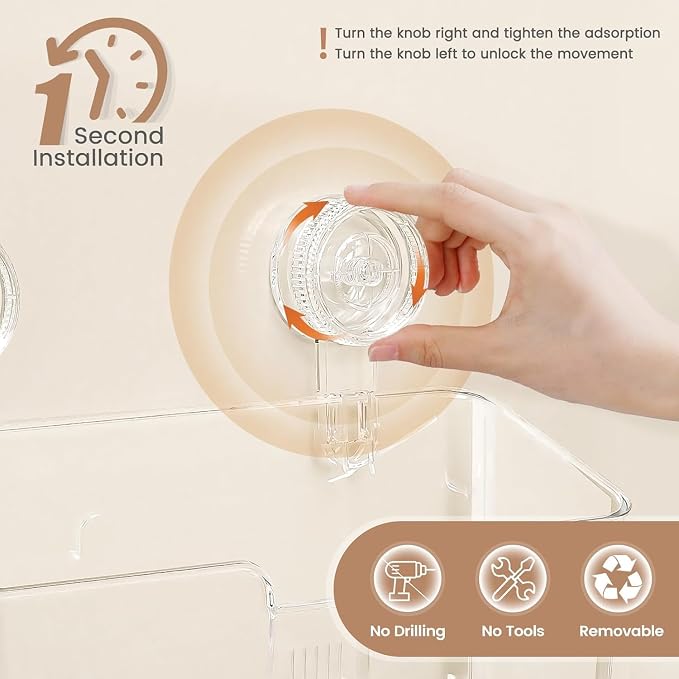 LUXEAR Suction Cup Shower Caddy Clear - Shower Caddy+Soap Dish+Toothbrush Holder - 1 Second Installation NO-Drilling Removable Powerful Waterproof Shower Organizer for inside Shower Bathroom - Image 3