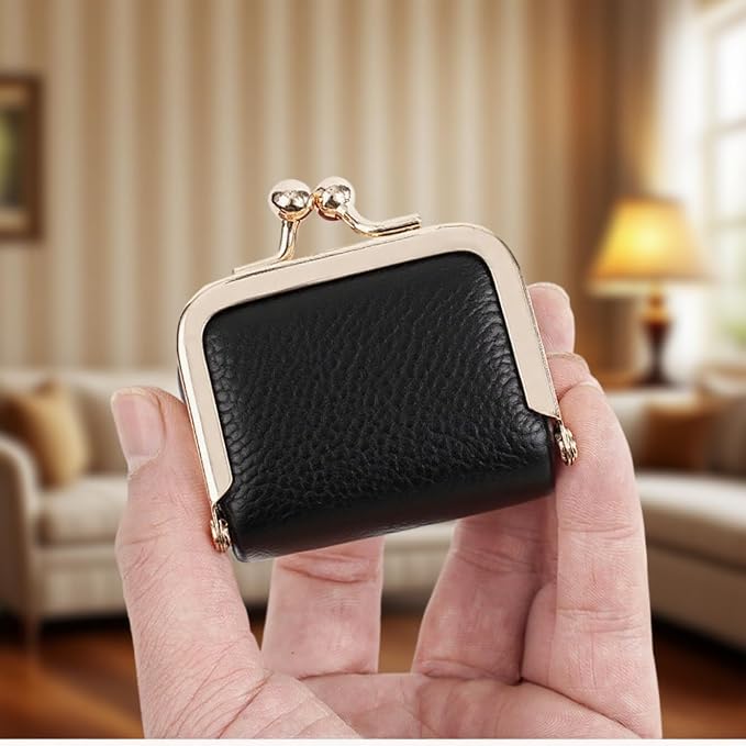 Genuine Leather Mini Jewelry Box & Vintage Wallet for Women - Compact Travel Coin Purse, Lipstick Storage Organizer, Retro Leather Clutch Case (Black/Mini) - Image 2
