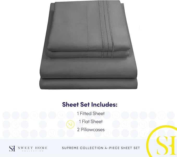 Queen Size Bed Sheets - Breathable Luxury Sheets with Full Elastic & Secure Corner Straps Built In - 1800 Supreme Collection Extra Soft Deep Pocket Bedding Set, Sheet Set, Queen, Gray