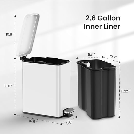 Cesun Bathroom Trash Can with Lid, 2.6 Gallon Small Bathroom Garbage Can Soft Close, Stainless Steel Waste Basket with Step Pedal for Bedroom, Laundry Room, Living Room, Home Office, Toilet, RV, White - Image 6