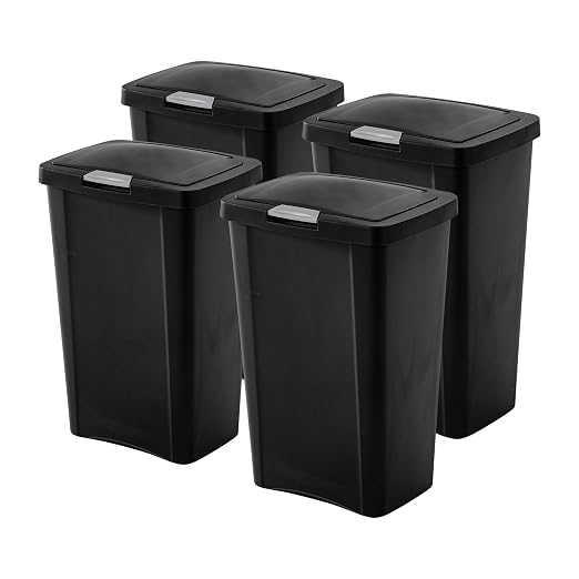Sterilite 4 Pack Kitchen Trash Can - 13 Gallon TouchTop Wastebasket with Titanium Latch, Black by Sterilite