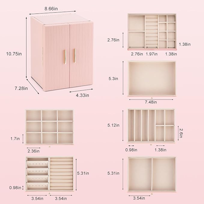 Dajasan Jewelry Box for Girls Women, 6-Tier Large Jewelry Organizer Box, Jewelry Storage Organizer, Jewelry Gift Box for Christmas, Valentine's Day, Birthday, Mother's Day (Pink) - Image 3