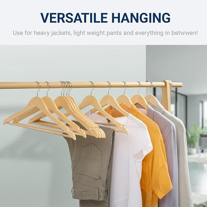 Amber Home 30 Pack Wooden Coat Hangers, Natural Wood Suit Hangers with Non-Slip Pant Bar, Clothes Hangers for Closet Organization, Shirts, Jackets, Dresses, and Pants (Natural, 30) - Image 5