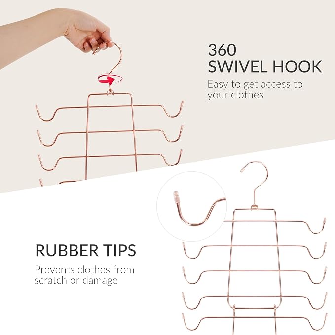 ZEDODIER 3 Pack Tank Top Hanger Space Saving, Bra Hangers for Closet Organizer, Hanging Bra Organizer Tank Tops Holder with 24 Hooks, Closet Organizers and Storage Small Space Solutions, Rose Gold - Image 6