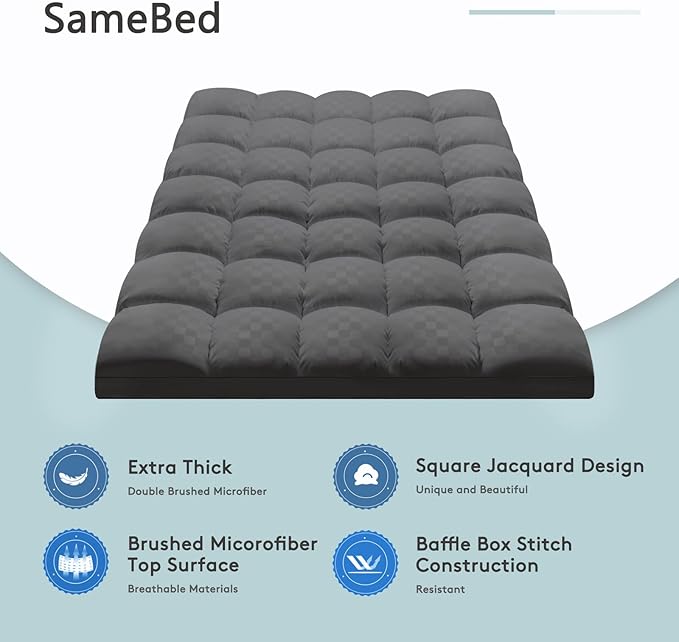 Mattress Topper Full XL,Extra Thick Mattress Pad Cover for Back Pain,Cooling Mattress Protector with 8-21 Inch Deep Pocket,Overfilled Down Alternative Filling,Grey