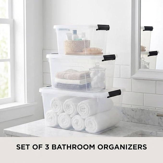 Clear Storage Latch Box/Bin, 3-Pack Plastic Organizing Container with Handle and Lids (7QT/16QT/22QT) - Image 4