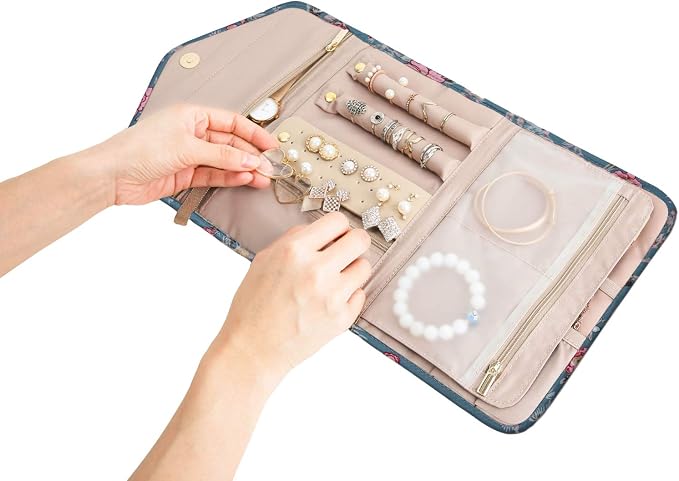 BAGSMART Travel Jewellery Organiser Roll Foldable Jewelry Case for Journey-Rings, Necklaces, Bracelets, Earrings, Flower Bird - Image 9
