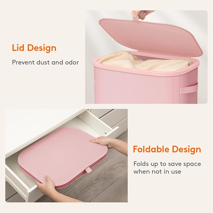 Lifewit Slim Laundry Basket with Lid, Narrow Large Laundry Hamper with Plastic Handles and Removable Bag, Tall Foldable Dirty Clothes Hampers for Laundry Room, Bedroom, Bathroom, Dorm, 65L Pink - Image 7