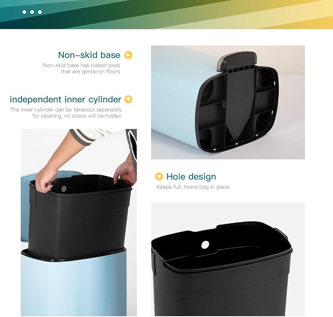 FDW | 13 Gallon Trash Can with Lid | Blue | Fingerprint-Proof | Made of Brushed Stainless Steel | Soft-Close Step Pedal | Hands-Free Use | Easy to Clean | for Kitchen, Office, Bathroom - Image 4