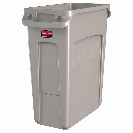 Rubbermaid Commercial Products SLIM JIM Plastic Rectangular Trash/Garbage Can/Bin with Venting Channels 16 GALBeige for Kitchens/Classrooms/Offices/Back of House by RubbermaidCommercialProducts