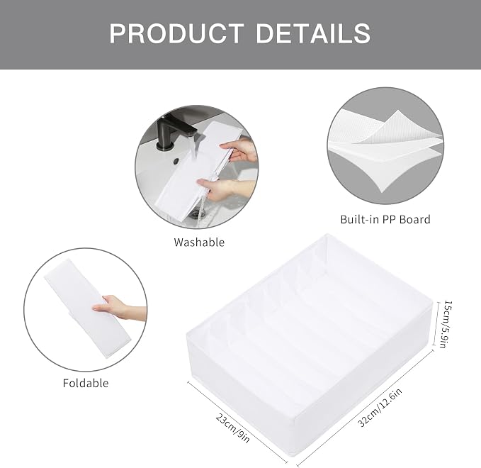 Qozary 4 Pack Drawer Organizers for Clothing, 8 Grids Foldable Closet Organizers and Storage Bins for Bedroom, Dresser Organizer Boxes for Thin T-shirts, Tank Tops - Image 3
