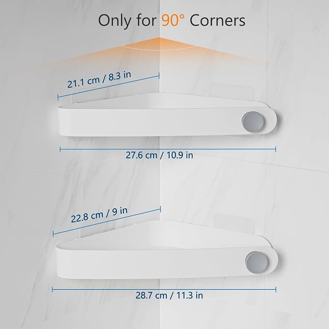 Sotfamily Plastic Shower Caddy Corner (for 90° Only), 2 Pack Adhesive Corner Shower Shelves for Bathroom Organizers and Storage, White - Image 3