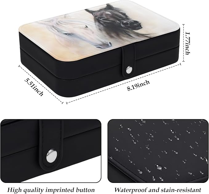 Jewelry Organizer Stocking Stuffers Travel Small Jewelry Box Portable Jewellery Storage Organizer Case for Necklace Earring Ring Bracelet Pendant Travel Gifts for Women Black and White Horse - Image 2