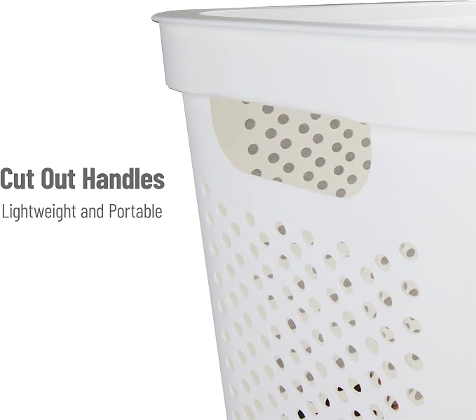 Mind Reader 60L Slim Laundry Hamper, Clothes Basket, Lid, Ventilated, Plastic, Set of 2, White - Image 4