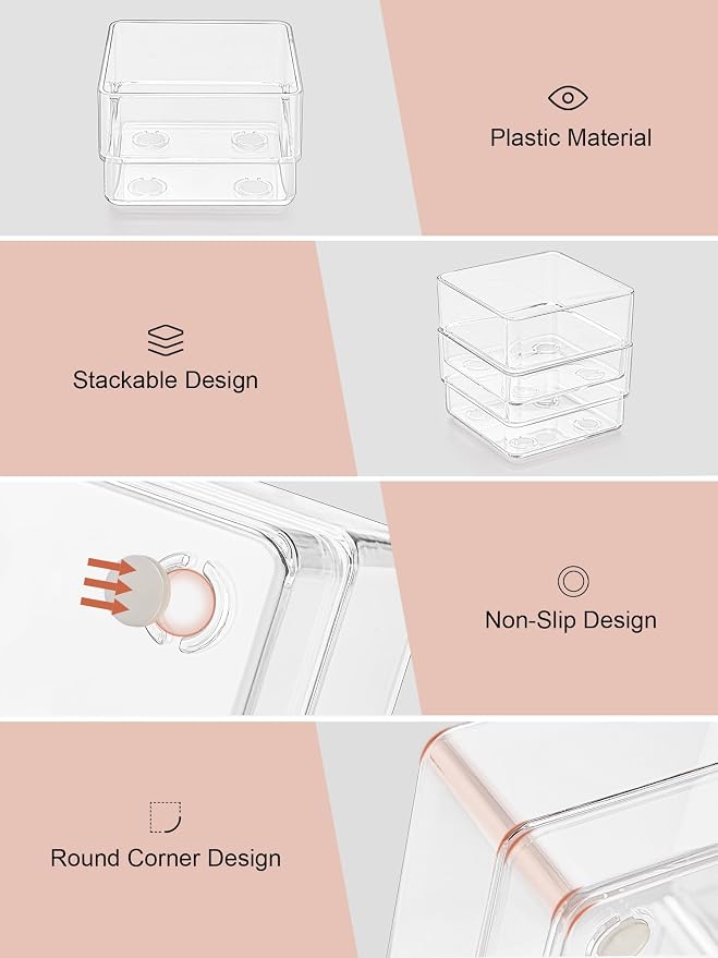 SMARTAKE 37-Piece Drawer Organizer with Non-Slip Silicone Pads, 4-Size Desk Drawer Organizer Trays Storage Tray for Makeup, Jewelries, Utensils in Bedroom Dresser, Office and Kitchen (Clear) - Image 5