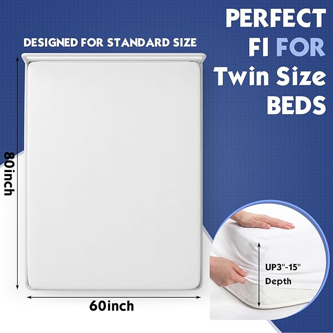 10 Pack Mattress Topper Cover Memory Foam Protector Queen Size Waterproof White Mattress Pad with Deep Pocket 3"-15" Depth, Soft & Breathable Bed Cover for Hotel Dorm Room Bedroom