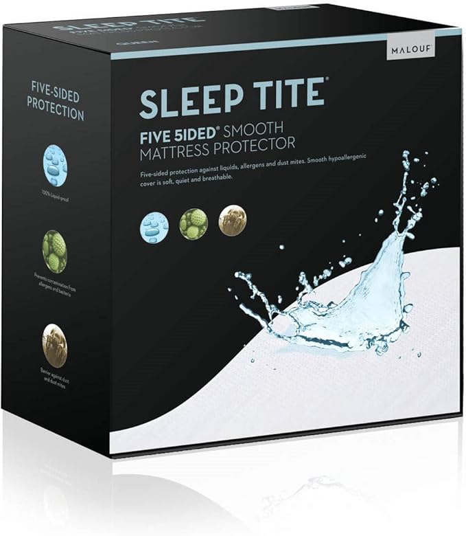 SLEEP TITE Five Sided Mattress Protector - 100% Waterproof on Top and Sides, Queen