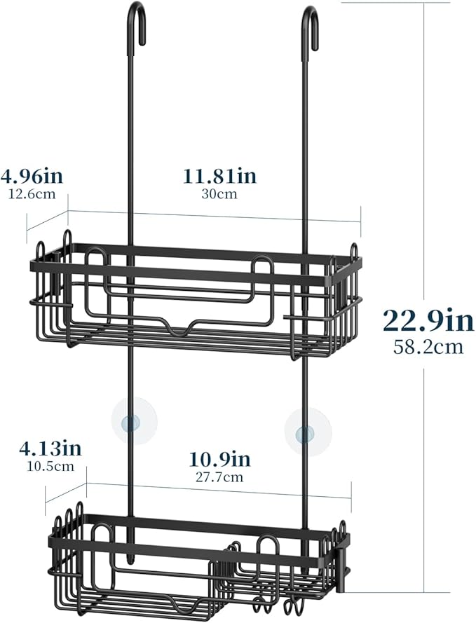 Consumest Over the Door Shower Caddy - 2-Tier Hanging Shower Organizer with Soap Holder, Rustproof Bathroom Storage and Organizer Rack for Shampoo, Towels, and Toiletries, Black - Image 7