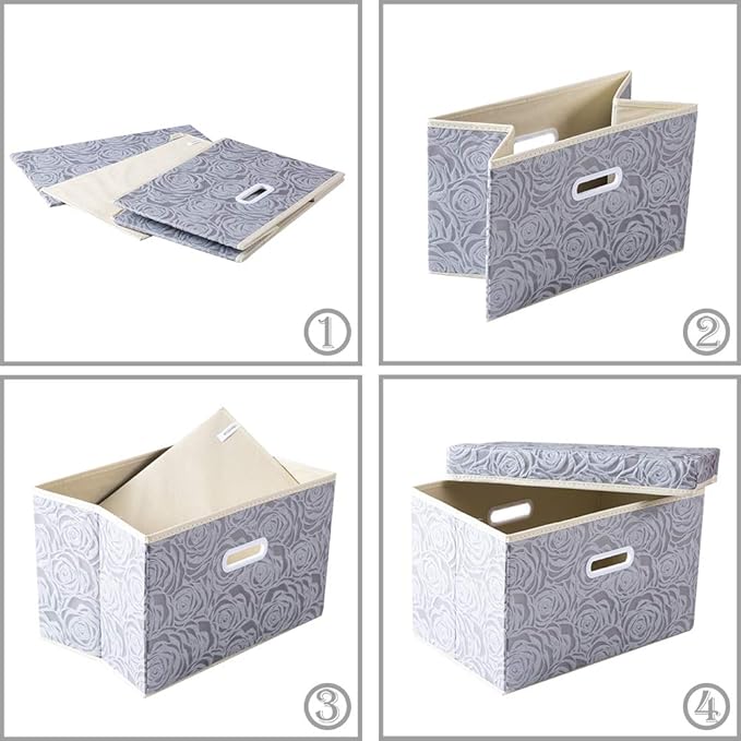 PRANDOM Large Storage Boxes with Lids [3-Pack] Fabric Decorative Storage Bins Cubes Organizer Containers Baskets with Handles for Closet Grey 17.7x11.8x11.8 In For 6+ Year Old Boys and Girls - Image 4