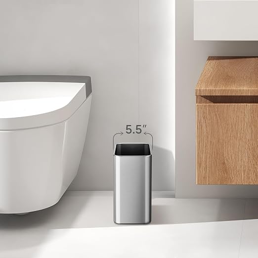 TIPGO Small Metal Trash Can, 2.1 Gallon Slim Trash Can for Bathroom, Wastebasket Garbage Bin for Bedroom, Office, Kitchen, Under Sink (Silver) - Image 3