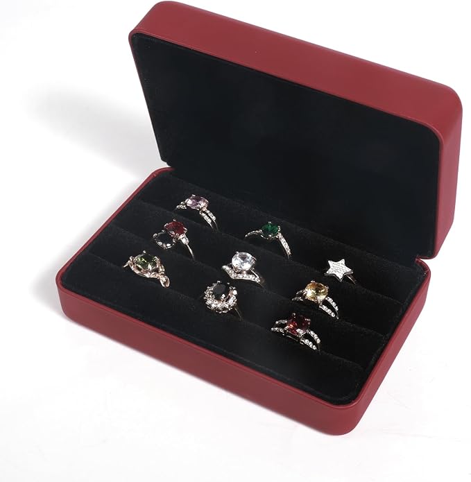 Small Ring Organizer Box. Travel Jewelry Storage Case. Ring Box for Multiple Rings. Portable Ring Display Holder for Women (Red S) - Image 4