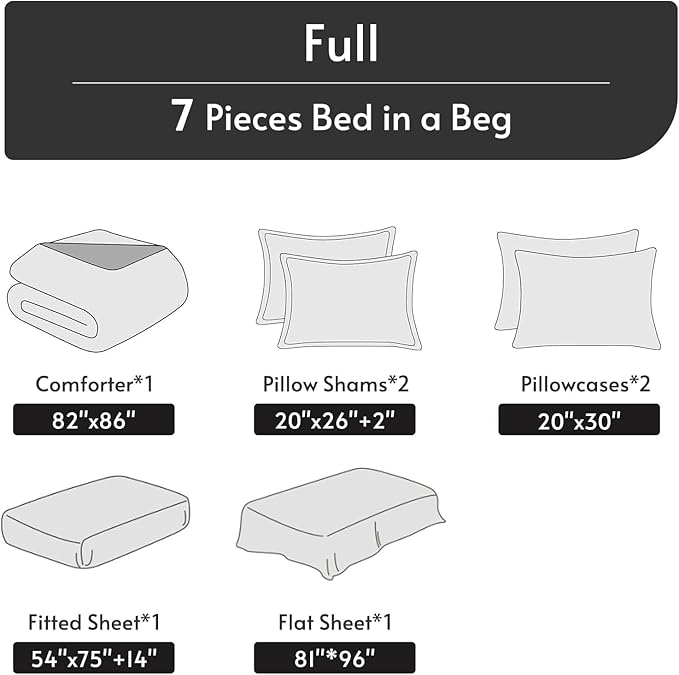 MUXHOMO Full Comforter Set, Bohemian Elegant Floral Print Bed in a Bag 7 Pieces, Ultra Soft & Breathable Reversible Botanical Pattern Bedding Set with Comforter, Sheets, Pillowcases, and Shams