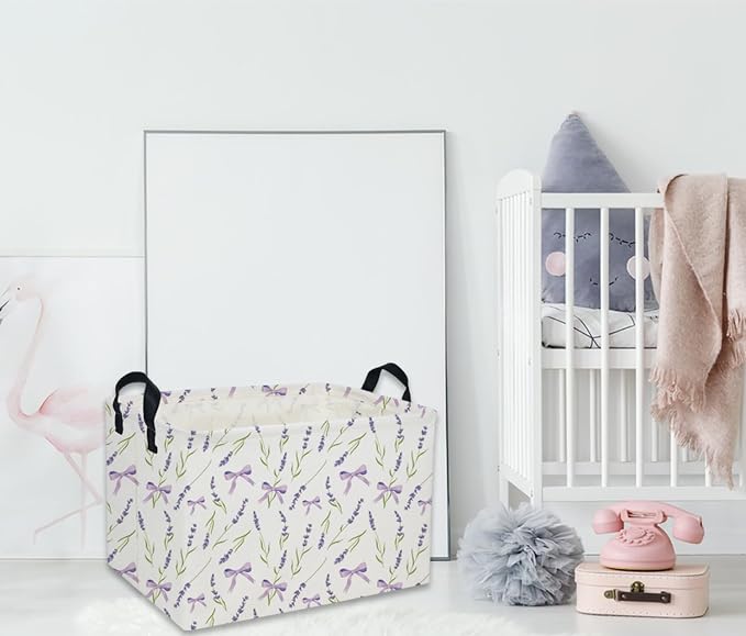 Rectangle Girls Baskets Flower Basket Cute Storage Bin Organizer Box for Room Decor Gift Basket(Purple flowers) - Image 5