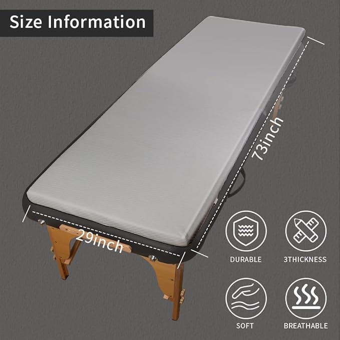 Grey Lash Bed Memory Foam Massage Table Topper, 73x29x2 inch, Removable Cover, Non-Slip, Elastic Bands