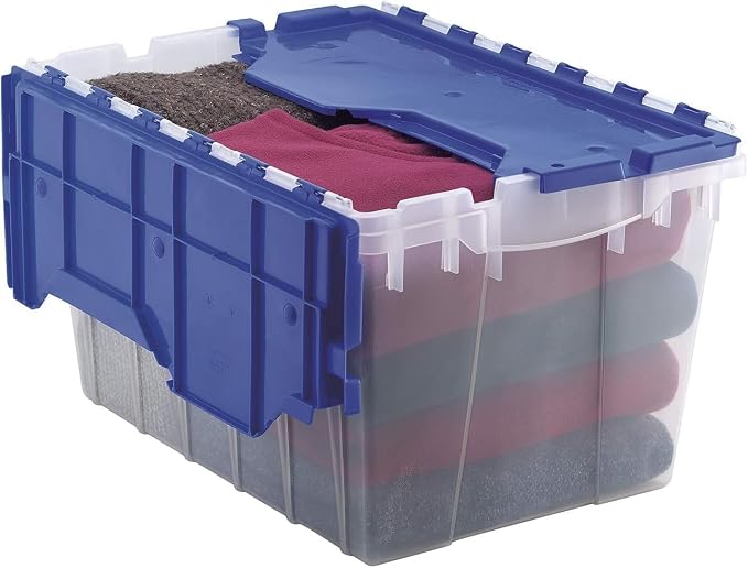 Akro-Mils KeepBox 12 Gallon Storage Container, Nesting and Stackable Plastic Storage Box with Lid Attached, Clear Tote for Garages, Closets, and Moving, 21-1/2" x 15" x 12-1/2", Clear/Blue - Image 9