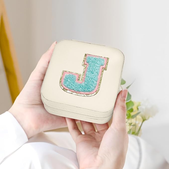 SANDJEST Personalized Jewelry Box, White Travel Jewelry Box with Initial J, Small Monogrammed Jewelry Case Organizer for Girls Women Teen Kids, Mini Travel Essentials Gifts for Birthday Christmas - Image 4