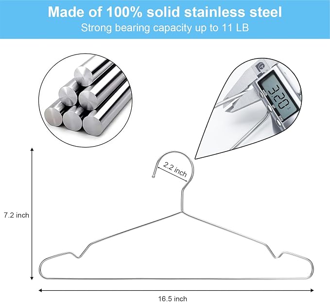 Seropy Clothes Hangers 50 Pack Coat Hangers Wire Hanger Bulk Metal Hanger Non Slip Heavy Duty Clothing Hangars Space Saving Thin Hangars Stainless Steel Hangar for Clothes, 16.5 Inch - Image 3