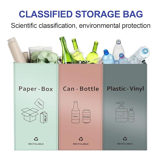 JIALAI HOME Separate Recycling Bin for Kitchen Home - Indoor Recycle Bins (Pink, Green, Gray) Waste Trash Sorting Bins, Reusable Waterproof Affordable Recycle Bags, Pack of 3 Bags - Image 2