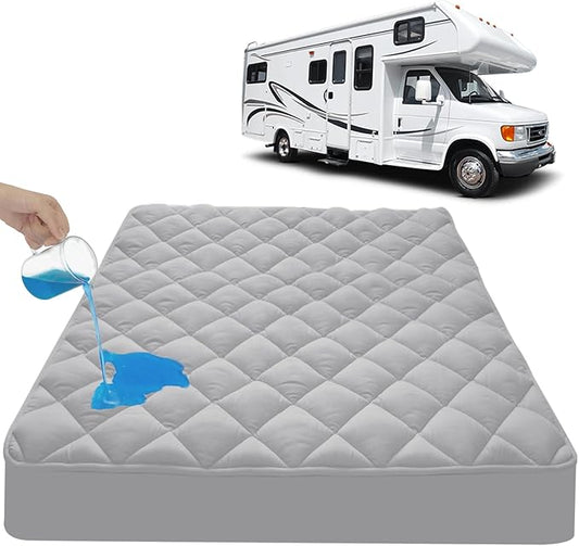 RV Short Queen Mattress Pad Waterproof Quilted, Short Queen Mattress Protector, RV Mattress Cover Fitted Mattress Topper, Up to 20 Inch