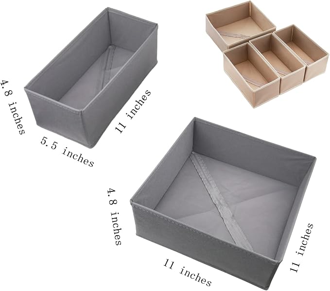 Bructhun Drawer Organizer Set of 4 Khaki - Fabric Storage Bins for Clothes, Underwear, Socks & Bras - 11" Dresser Dividers for Bedroom Closet - Image 7