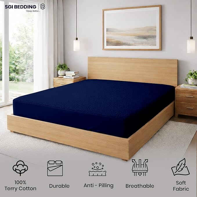 SGI bedding Waterproof 54X80 Full XL Mattress Protector – 15" Deep Pocket, Soft Noiseless & Breathable Fitted Style Bed Cover, Skin- Friendly Protection Against Moisture, Spills & Stains – Navy Blue
