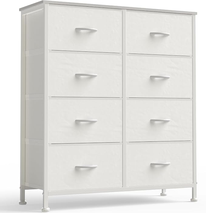 OLIXIS 8 Drawer Storage Dresser with Wood Top - Wide Fabric Chest Organizer for Bedroom, Closet, Living Room,Tower Cabinet, TV Stand, Hallway Entryway Furniture,White by OLIXIS